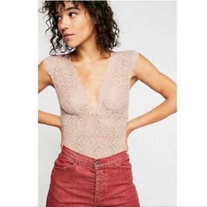 Free People Womens Lace Sleeveless Bodysuit